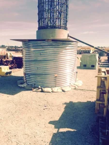 Construction of the SoFi Stadium foundation utilizing corrugated steel pipe caissons.