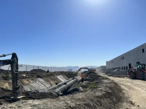 Construction of underground retention systems supporting development at the Ontario Ranch Commerce Center in California.